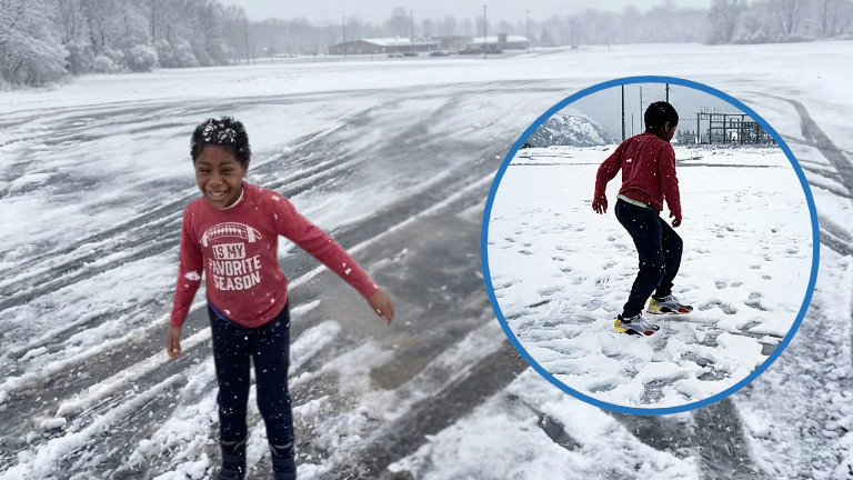 Isaac playing in the snow without a sickle cell pain crisis, from the Cryo-Cell blog Cord Blood and Sickle Cell Disease.